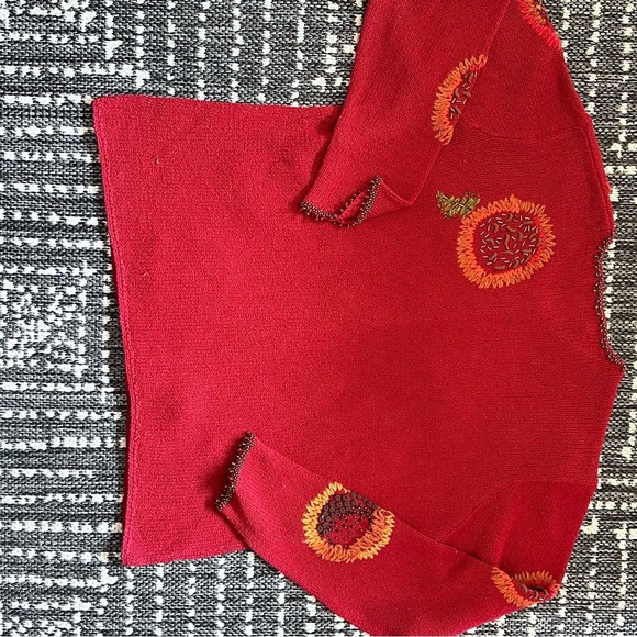 Vintage Cardigan Sweater Susan Bristol L Granny-core Hand Beaded Red Floral Read - Picture 12 of 12